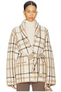 view 1 of 4 Super Luxe Plaid Jacquard Wrap Coat in Camel Combo