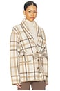 view 2 of 4 Super Luxe Plaid Jacquard Wrap Coat in Camel Combo
