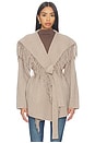 view 2 of 5 Wool Tie Waist Fringe Coat in Timber