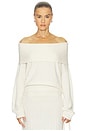 view 1 of 4 Premium Cashmino Ribbed Draped Top in White