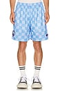 view 1 of 4 Scribble Check Soccer Short in Blue Iris