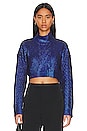 view 1 of 4 Metallic Coated Heart Cable Pullover in Deep Blue