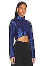 view 2 of 4 Metallic Coated Heart Cable Pullover in Deep Blue