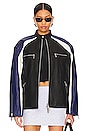 view 1 of 5 Oversized Racing Leather Moto Jacket in Blue & Black