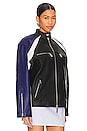 view 3 of 5 Oversized Racing Leather Moto Jacket in Blue & Black