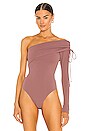 view 2 of 5 One Shoulder Drawstring Bodysuit in Mauve
