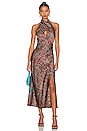 view 1 of 3 Aline Cross Over Halter Midi Dress with Side Gather in Water Snake Print