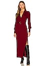 view 1 of 3 Adeline Knit V-Neck Long Sleeve Midi Dress with Collar & Belt in Sangria