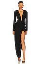 view 1 of 3 Lura Plunge Neck Long Sleeve Gown in Black