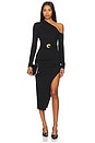 view 1 of 3 Shiloh Asymmetrical Cold Shoulder Midi Dress in Black