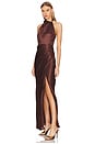 view 2 of 3 Galilea High Neck Gold Trim Maxi Dress in Espresso