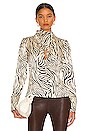 view 1 of 4 Doris Cross Neck Keyhole Long Sleeve Blouse in Abstract Animal Print