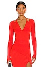 view 1 of 4 Amara Knit Halter Mixed Rib Long Sleeve Top in Flame