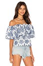 view 2 of 3 Embroidery Off Shoulder Top in White & Blue