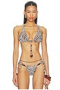 view 1 of 5 Malta Bikini Top With Center Beaded Ties in Graphic Zebra