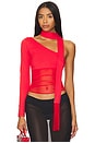 view 1 of 4 Asymmetric Neck Tie Top in True Red