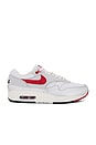 view 1 of 7 Nike Air Max 1 Prm Sneaker in White, Chile Red, & Metallic Silver