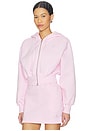 view 4 of 7 Loose Cropped Full Zip Hoodie in Pink Foam