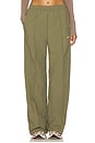 view 1 of 6 Everythings Woven Mid Rise Open Hem Pant in Medium Olive & Sail