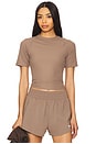 view 1 of 4 Dri-FIT Wide Ribbed Short Sleeve Top in Mink Brown & White