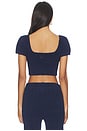 view 3 of 5 Slim Short Sleeve Crop Knit Top in Midnight Navy & Obsidian