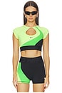 view 1 of 4 Medium Support Padded Short Sleeve Sports Bra Top in Mean Green, Black, Light Lemon Twist, & Black