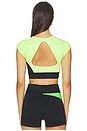view 3 of 4 Medium Support Padded Short Sleeve Sports Bra Top in Mean Green, Black, Light Lemon Twist, & Black