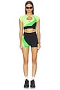 view 4 of 4 Medium Support Padded Short Sleeve Sports Bra Top in Mean Green, Black, Light Lemon Twist, & Black