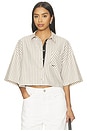 view 1 of 5 TOP DE MANGA CORTA OVERSIZED PARA MUJER WOMEN'S OVERSIZED SHORT-SLEEVE TOP in Linen & Black