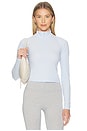 view 1 of 5 Women's Tight Ribbed Quarter-zip Long-sleeve Top in Hydrogen Blue & Sail
