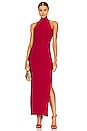 view 1 of 3 Halter Turtleneck Side Slit Gown in Red
