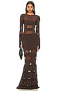 view 1 of 3 Spliced Dress Fishtail Gown in Chocolate & Chocolate Mesh