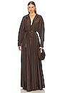 view 1 of 3 Oversized Boyfriend Shirt Flared Gown in Chocolate