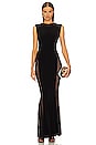 view 1 of 3 Sleeveless Crewneck Fishtail Gown With Mesh Sides in Black & Black Mesh
