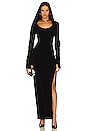 view 1 of 4 Hooded Open Back Long Sleeve Side Slit Gown in Black