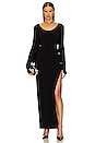 view 2 of 4 Hooded Open Back Long Sleeve Side Slit Gown in Black