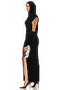 view 4 of 4 Hooded Open Back Long Sleeve Side Slit Gown in Black