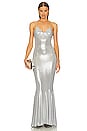 view 1 of 4 Low Back Slip Fishtail Gown in Silver