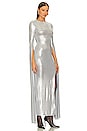 view 2 of 4 Open Back Ribbon Sleeve Wide Slit Gown in Silver