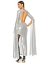 view 3 of 4 Open Back Ribbon Sleeve Wide Slit Gown in Silver