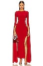 view 1 of 3 Open Back Ribbon Sleeve Wide Slit Gown in Red