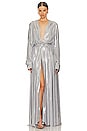 view 1 of 4 Hooded Super Oversized Shirt Flared Gown in Silver