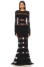 view 1 of 3 Spliced Dress Fishtail Gown in Black & Black Mesh