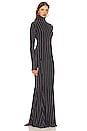 view 2 of 4 Long Sleeve Turtle Fishtail Gown in Woven Pinstripe
