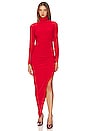 view 1 of 3 Long Sleeve Turtle Neck Side Drape Gown in Tiger Red