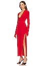 view 2 of 3 Long Sleeve Deep U Neck Side Slit Gown in Tiger Red