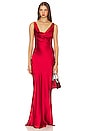 view 1 of 3 Deep Drape Neck Gown in Tiger Red