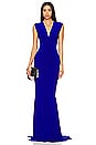 view 1 of 3 Sleeveless Deep V Neck Shirred Front Fishtail Gown in Electric Blue