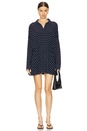 view 1 of 4 Super Oversized Shirt Flared Mini Dress in True Navy Pinstripe