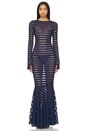 view 1 of 3 Long Sleeve Crewneck Fishtail Gown in True Navy